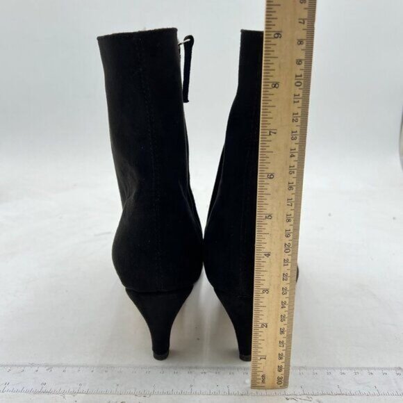 FSJ Black Kitten Low Heel Pointed Toe Ankle Boot Side Zipper Booties Suede Shoes - Picture 5 of 8